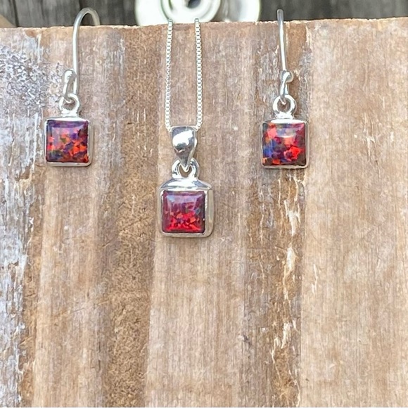 💥SET💥Red Fire Opal Necklace & Earrings - Picture 2 of 14